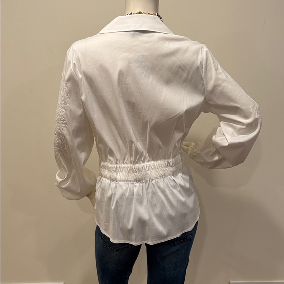 White House Black Market Tie-Waist Embroidered Poplin Shirt Size L - Picture 10 of 13